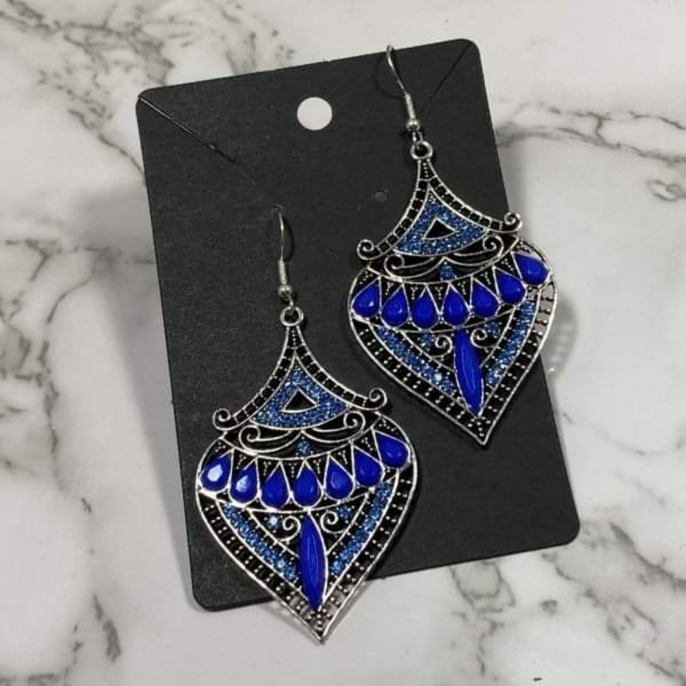 Dangle Silver & Blue Stone Earrings